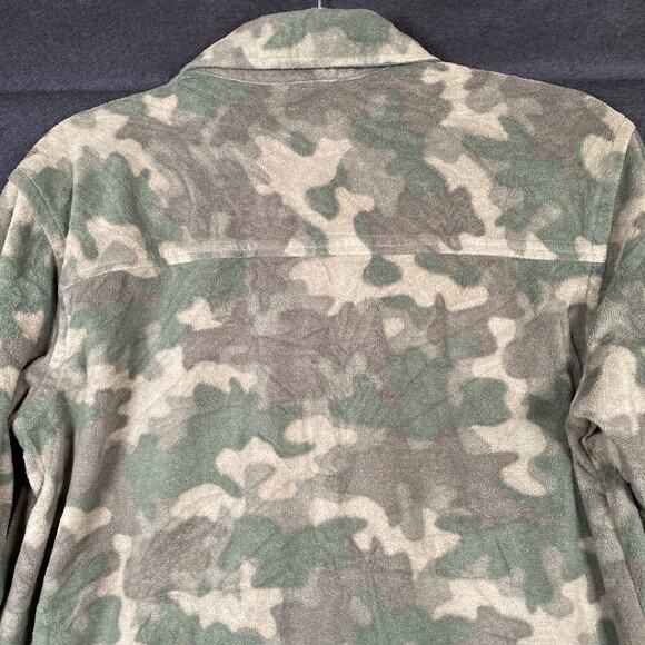 Eddie Bauer Womens Jacket Green Camo Shacket Fleece Pockets Button Up Large - Picture 12 of 16